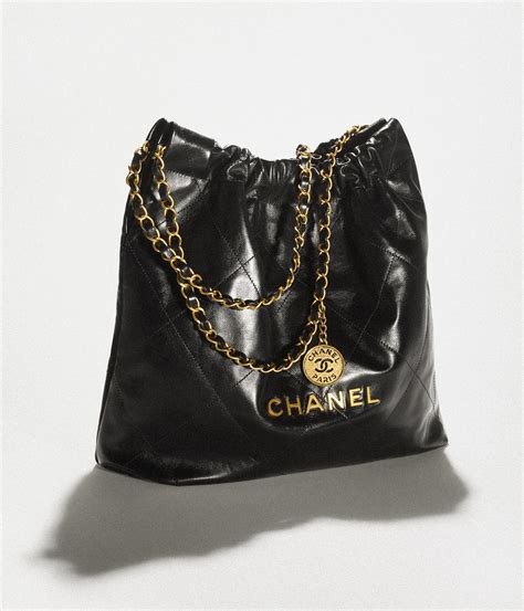 shiny black chanel bag|Chanel 22 small handbag, Shiny calfskin & gold.